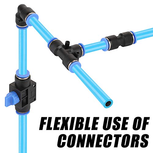 Shop Air Line Kit, 3/8 Inch (9.5MM) OD × 60 Feet Nylon Compressed Air Pipe, 200PSI, Cutter, Tees, Mounting clips, Connectors, 49PCS Garage Air Compressor Accessories Master Kit