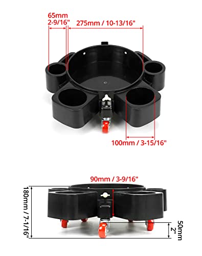 QWORK Bucket Dolly, Detailing Cart for 5 Gallon Car Wash Bucket, Rolling Bucket Dolly with 5 Rolling Swivel Casters and Compartments, for Car Washing Detailing System