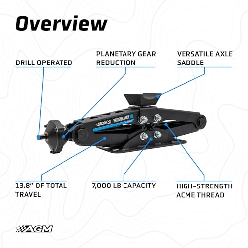 AGM Heavy Duty Scissor Jack HD for Trucks, Vans & Trailers - 7000lbs Capacity, 20.5" Lift Height, 1/2" Hex Drive, Portable Scissor Jack with VersaLift Interchangeable Heads, Drill Adapter & Carry Bag