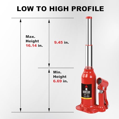 Jack Boss Bottle Jack 8 Ton (16,000 LBs) Hydraulic Car Jack, Fit for Auto Truck Repair and House Lift, AS80802X - size: 8T-double ram