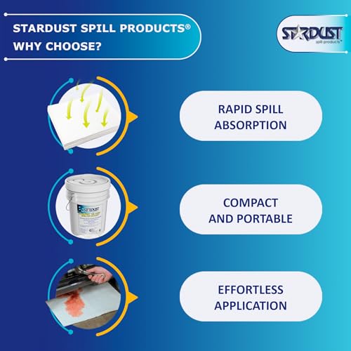 Stardust Spill Products D905P Oil Spill Kit with Portable Bucket | OSHA Approved, 15 Oil Absorbent Pads, 2 3x4' Absorbent Socks, 4 Disposal Bags & Nitrile Gloves, for Fast Response