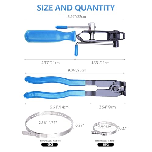 22Pcs CV Boot Clamp Pliers Set, CV Joint Ear Clamp Banding Tool, CV Axle Removal Tool, Automotive Hose Axle Plier, 2Pcs Ball Cage Dust Cover, 10 Sets of Adjustable Single Lug Ball Cage Clamps (Blue) - color: Blue