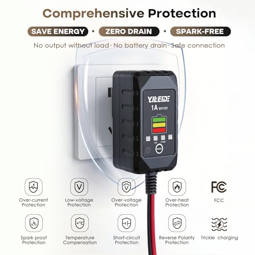 1A Smart Battery Charger for 6V/12V Lead-Acid & 12V Lithium Batteries- Trickle Charger & Desulfator for car Motorcycle Lawn Mower Boat Motorcycle Snowmobile