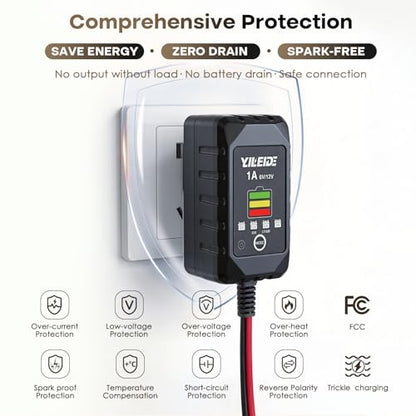 1A Smart Battery Charger for 6V/12V Lead-Acid & 12V Lithium Batteries- Trickle Charger & Desulfator for car Motorcycle Lawn Mower Boat Motorcycle Snowmobile