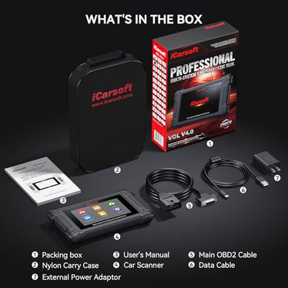 iCarsoft VOL V 4.0 Bidirectional Diagnostic Scan Tool for Volvo/SAAB + 2 Car Brand Vehicles, All System, 29 Resets(239 Sub-Services) for Volvo/SAAB, Actuation Test, Battery Registration OBD2 Scanner