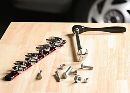 ARES 33011 – 8-Piece SAE Flare Nut Crowfoot Wrench Set – 3/8-Inch Drive Flare Nut Crowfoot Wrenches from 3/8-Inch to 7/8-Inch - Includes Storage Rail - size: 8-Piece SAE Flare Nut Crowfoot Wrench Set