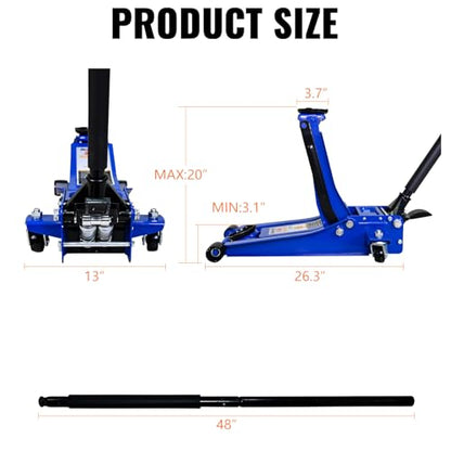 3 Ton Hydraulic Floor Jack with Foot Pedal, Heavy Duty Steel Racing Jack, Dual Piston Quick Lift Pump, CE Certified - size: 3T - w/ Foot Pedal