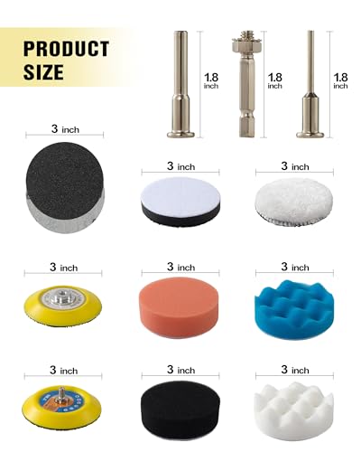 143 PCS Drill Polishing Kit, 3 Inch Sanding Disc Headlight Restoration Kit 60 to 10000 Grit Buffing Pads for Car Sanding, Waxing, Buffing, Scouring, Cleaning - size: 3Inch 143Pcs