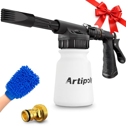 ARTIPOLY Car Wash Foam Gun + Microfiber Wash Mitt - Car Foam Sprayer - Foam Cannon for Hose - Spray Foam Gun Cleaner - Snow Foam Blaster for Cars, Boats, RVs, Foam Cannon Connects to Any Garden Hose - color: Black_Classic