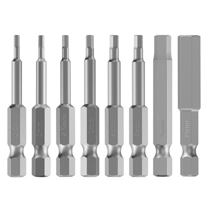 8 Pcs S2 Steel Hex Bit Set, H1.5-H8, 50mm Length, 1/4" Shank | Magnetic Hex Head Allen Wrench Screwdriver Bit Set, 1/4" Hex Shank, Impact Driver Bits for Auto Repair, Furniture & DIY - size: 8 pcs/set, style: 50mm