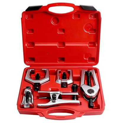 5 Piece Ball Joint Separator, Pitman Arm Puller and Tie Rod End Tool Set | Front End Service Tool Kit, Heavy-Duty Suspension Removal Set with Portable Case