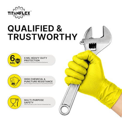 TitanFlex Heavy Duty Industrial Nitrile Gloves with Raised Diamond Texture, 6-mil, Latex Free (Dark Green/Yellow) - color: 06 Yellow (1000ct), size: Small