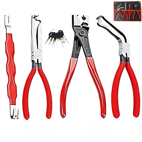 4-in-1 Automotive Clip Pliers Set, Electrical Disconnect & Connector Removal Tool Kit with Straight & 60° Angle Pliers, Separator & Hose Clamp Plier for Car Truck SUV Repair, Mechanics & DIY