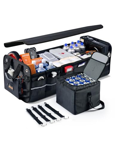 AstroAI Car Trunk Organizer Storage Portable Collapsible Large | with Cooler Bag, Foldable Cover, Nylon Handles, PU Bottom and PE Plate Portable Storage Box for SUV, Truck, Pickup