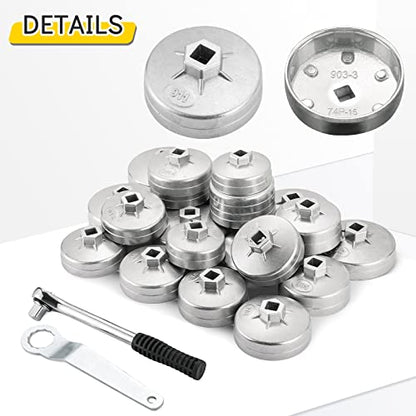 23PCS Oil Filter Removal Tool | Oil Filter Removal Cap Wrench Socket Tool Set 1/2" Automotive Removal Garage Tool