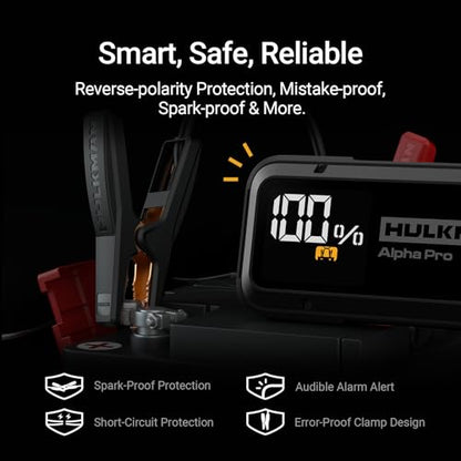 Hulkman Alpha Pro 1500A Jump Starter, 44.4Wh High-Capacity Car Battery Jump Starter, PD65W Fast Charging in & Out, 3.3" Smart Display Jump Box, 12V Jump Pack for 7.5L Gas/4.5L Diesel, Solid Black - style: Alpha Pro · Solid Black