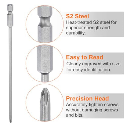 HARFINGTON 5pcs #1 Phillips Screwdriver Bit PH1 1/4" Hex Shank 6" (150mm) Long Magnetic S2 Steel Industrial Grade Screw Driver Bit Cross Head Electric Drill Bits 0.138" (3.5mm) Rod - size: PH1 x 150mm x 3.5mm