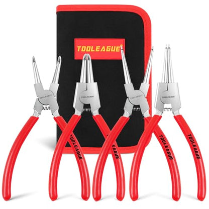 TOOLEAGUE 4 Pcs Snap Ring Pliers Set, Circlip Pliers, 7 inches Internal/External Heavy Duty for Ring Remover Retaining Straight Bent Lock Pliers Set - size: 7 inches (Bent/Straight, Internal/External, 4Pcs)
