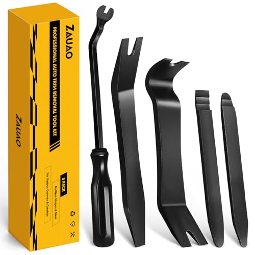 Auto Trim Removal Tool Kit, 5-Piece No Scratch Plastic Pry Tool Set for Car Door Panel & Dashboard - Professional Trim Tools Automotive with Clip Fastener Remover, Scratch-Resistant - Black