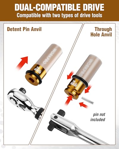 WORKPRO 1/2" Drive Lug Nut Impact Duty Socket, 19mm Deep Thin Wall Socket, Made of Premium Cr-Mo Steel, Non-Marring Lug Nut Wheel Sockets for Car - size: 1/2" DR x 19mm
