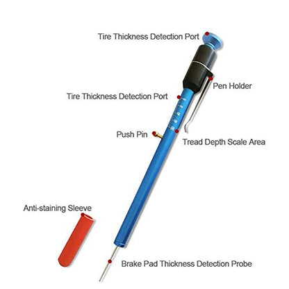 2 in 1 Brake Pad Thickness Gauge Tire Tread Depth Indicator Measuring Pen