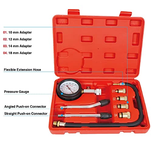 Big RED Torin Engine Compression Test Kit, 8 PCS, 0-300 Psi, Cylinder Compression Tester, Automotive Pressure Tool Gauge for Petrol Gas Engine of Cars Trucks ATV UTV, Red, ATRHS-A0031R - style: 8 PCS Engine Compression Test Kit