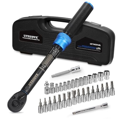 1/4-Inch Drive Click Torque Wrench Set, 33Pcs Bike Torque Wrench Set (20-240IN.LB/2.3-27.1Nm),Inch Pound Click Torque Wrench with Bit Sockets, 3/8 Adapter, Bicycle Tool Kit - size: 1/4'' DR., style: 20-240IN.LB 33pcs(Blue)