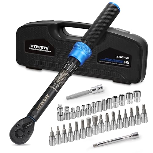 1/4-Inch Drive Click Torque Wrench Set, 33Pcs Bike Torque Wrench Set (20-240IN.LB/2.3-27.1Nm),Inch Pound Click Torque Wrench with Bit Sockets, 3/8 Adapter, Bicycle Tool Kit - size: 1/4'' DR., style: 20-240IN.LB 33pcs(Blue)