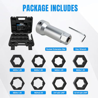 Nilight 10PCS Axle Spindle Thread Set Wheel Stud Rethreading Chaser Repair Tool Kit with Case 8 Metric UNF Dies 1-1/16" Extension Bar M20 M22 M24 13/16" 3/4" UNEF Nuts Automotive Tools for Mechanics - size: 10PCS Metric & UNF