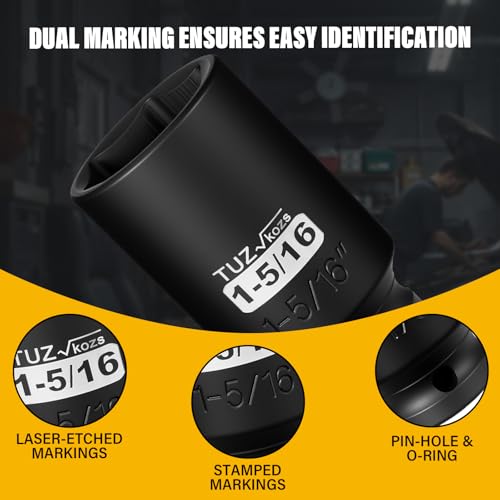 1/2 Inch Drive 1-5/16 Inch Deep SAE 6 Point CR-MO Impact Socket | Radius Corner Design,Square Chamfered Opening,Axle Nut Impact Grade Socket for Easy Removal - size: 1/2” Drive 1-5/16 Deep, style: 1/2" Drive Deep Socket