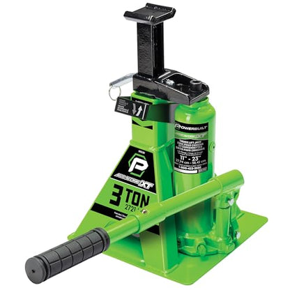 POWERBUILT 3 Ton All-in-One Hydraulic Bottle Jack and Jackstand in One, Compact, Wide Base, 11-21 Inch Range, Eliminates Jackstands, for Trucks, SUVs, RVs, Trailers, ASME, Not for Sedans - 640912 - color: green