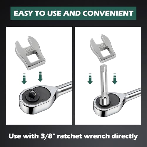 11-Piece Crowsfoot Wrenches Set, SAE Sizes from 3/8" to 1" Open-End Crowfoot Wrench Set with Organizer, Drive Flare Nut Wrench Tools for Automotive Repair Work