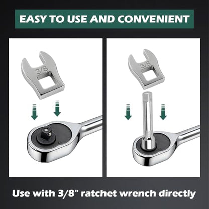11-Piece Crowsfoot Wrenches Set, SAE Sizes from 3/8" to 1" Open-End Crowfoot Wrench Set with Organizer, Drive Flare Nut Wrench Tools for Automotive Repair Work