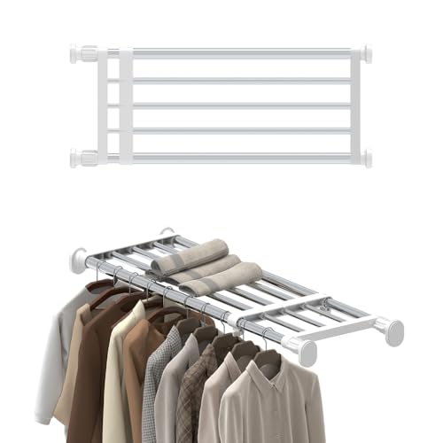Hershii Metal Tension Shelf Expandable Shelf Rod Tension Closet Shelf | 5-Bar Telescopic Heavy Duty Clothes Hanger Closet Tension Shelves Adjustable DIY Storage Organizer Shoe Rack - color: Ivory, size: 19.68 - 31.49 inches