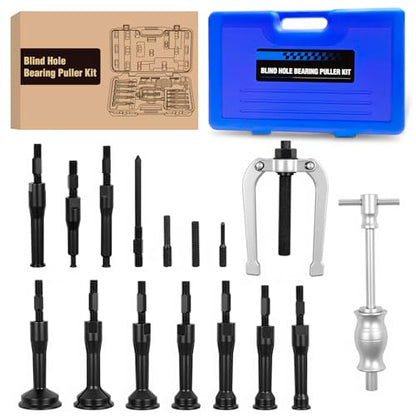 GOOACC 16pcs Blind Hole Bearing Puller Kit, Slide Hammer Pilot Insert Inner Internal Removal Tool Blind Hole Collet Bearing Set, Heavy Duty Blind Bearing Race and Seal Puller Extractor Kit Blue Case - color: 16pc Blind Hole Bearing Puller Blue
