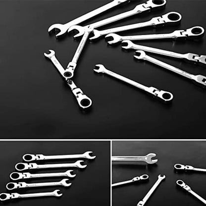 Qnkaa 12pcs Flexible Ratchet Wrenches Set SAE 1/4” to 7/8“ Inch Standard Spanners Gear Ring Ratcheting Combination Flexi Wrench Kit Flex Flexible Head - size: 12-Piece SAE Set