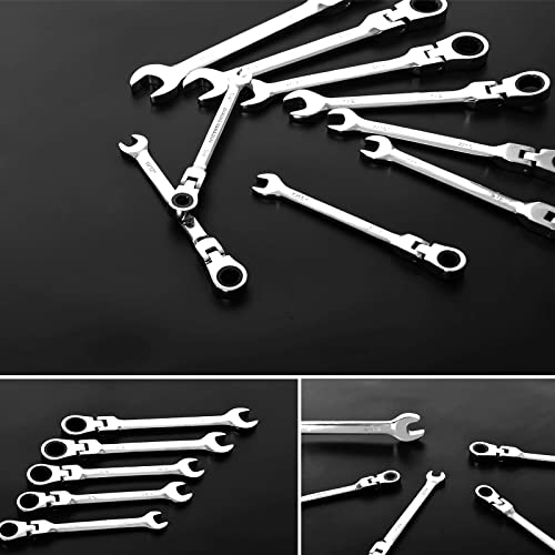 Qnkaa Qnkaa12pcs Flexible Ratchet Wrenches Set SAE 1/4” to 7/8“ Inch | Standard Spanners Gear Ring Ratcheting Combination Flexi Wrench Kit Flex Flexible Head - size: 12-Piece SAE Set