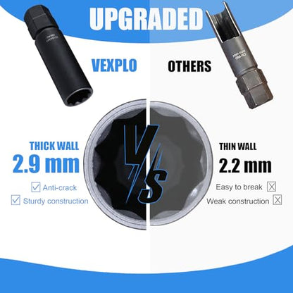 VEXPLO 10 Spline Lug Nut Key Set Thick Wall 3-PCS 10 Spline Lug Nut Socket | Easy Removal of Aftermarket Ten Point Locking Lug Nuts, Compatible with Bimecc White Knight 10 Splined Wheel Lock Key