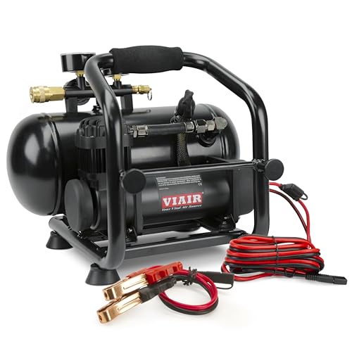 VIAIR 380C Plug-N-Play Compressor, 12V, 1.5 gallon tank, 200 PSI Rated with Alligator Clamps, for nailing, air tools, tire inflation - style: Battery Clamps
