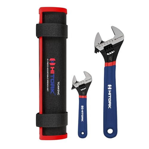 HITORK 2 piece Adjustable Wrench Set, 6 & 10 Inch, CRV Steel, Black Oxide, Double Dip Sleeve, Quick Adjust, Laser Etched SAE & Metric Scale, Anti Rust & Durable – For Plumbing, Garage & Workshop