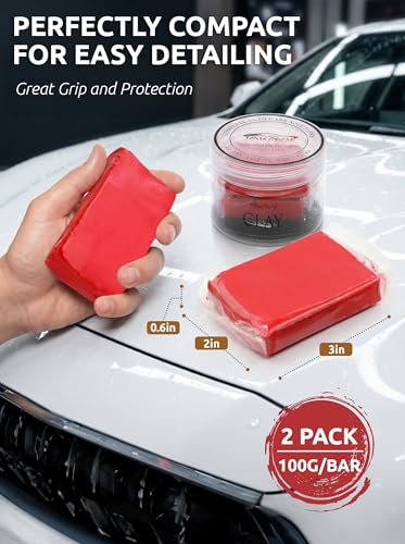 TAKAVU Car Clay Bar, 2 Pack 100g, Medium Grade for Auto Detailing (Red) | Removes Dirt, Brake Dust, Tree Sap & Overspray, Safe on Paint, Glass & Wheels, Restores Smooth Finish - color: Red