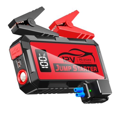 8000A Car Jump Starter, 12V Jump Starter Battery Pack (All Gas,up to 10.0L Diesel Engine) Jumper Cables Portable Lithium Jump Box, USB Output and LED Light (red) - color: red