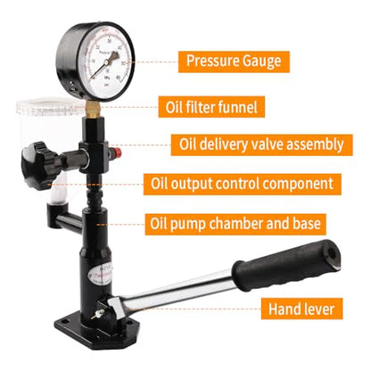 600Bar 8700PSI Diesel Fuel Injector Tester Kit, Diesel Injector Nozzle Tester for Adjust Injector Nozzle Pressure and Testing Diesel Injector Nozzle Pop Pressure Tester with Dual Scale Gauge