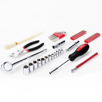 Apollo Tools 56 Piece Compact Metric Auto Tool Set in Zippered Case, Small Mechanic Tool Set for Car Emergency, Motorcycle Repair on the Road, Great for Travel Tool Needs - Red - DT9775 - style: Metric (Automotive)