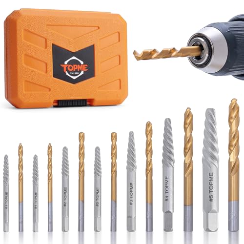14PCS Easy Out Screw Extractor Set and Left-Hand Drill Bit Set | Stripped Screw Extractor Set for Removing Damaged Screws, Broken Bolts, Studs - color: 14 Pieces