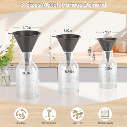 Plastic Kitchen Funnel Set of 3 with Clean Brush, BPA Free Round Food Funnels for Kitchen Use, Multifunctional Funnels for Filling Canning&Bottles, Suitable for Cooking, Lab and Automotive Use