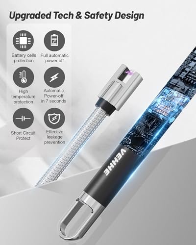 VEHHE Candle Lighter, Electric Rechargeable Arc Lighter with LED Battery Display Long Flexible Neck USB C Lighters for Light Candles Gas Stoves Camping Barbecue - color: Black