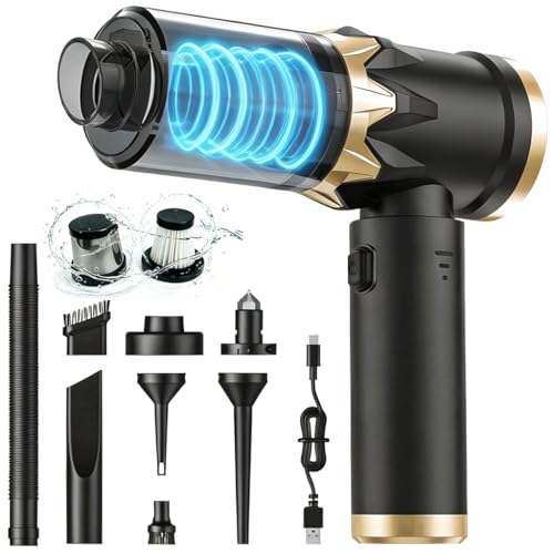 Car Vacuum Cleaner,Handheld Vacuum,15000PA High Power,3 Speed Portable Rechargeable Vacuum Cleaner with Brushless Motor,Cordless Small Vacuum for Car & Air Blower & Pump Black - color: Black and Gold