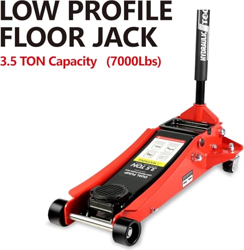 3.5 Ton Low Profile Floor Jack, Heavy Duty Floor Jack with Dual Pistons Quick Lift Pump, Steel Car Jacks Adjustable Height 4"-21", Hydraulic Trolley Floor Jacks 3.5 Ton/7000 LBS Capacity, Red - color: Red - 3.5 Ton(Dual Pump), Lift 4"-21"