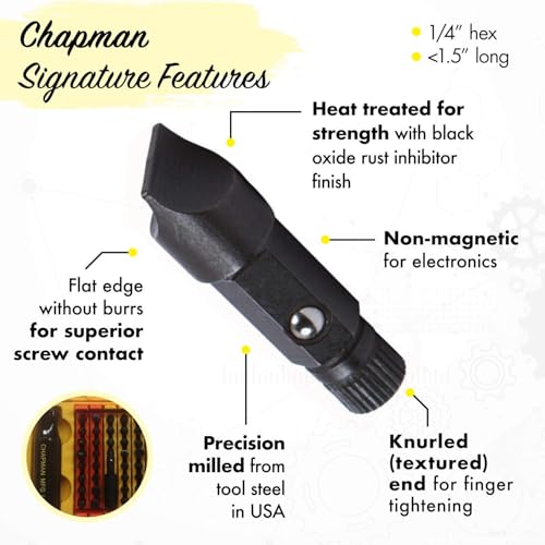 Chapman MFG 5575 Master Screwdriver Set - Includes Phillips, Metric, Slotted, SAE & Metric Hex Bits, Star Bits (for Torx Screws) - Complete Set Offers 51 USA Made Insert Bits & 300+ Combinations